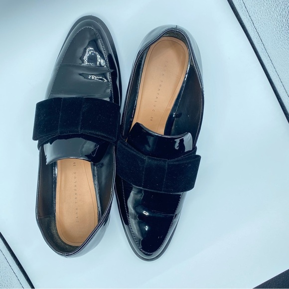 Zara Trafaluc Glossy Black Women’s Loafers with Velvet Bow EU 39 - Picture 8 of 16